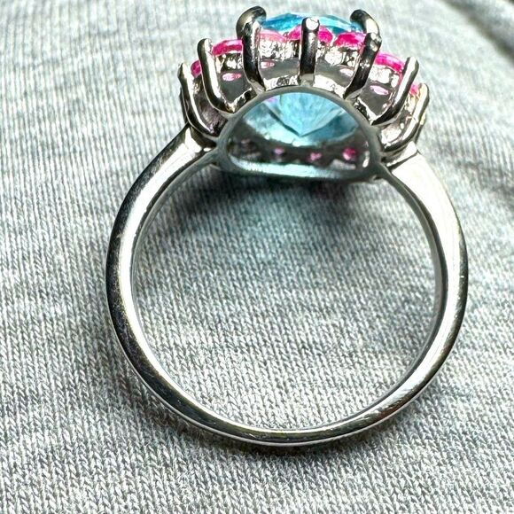 NWOT Blue Topaz 5.20 carat Pink Apatites Sterling Silver Ring Size 7 - Picture 5 of 8
